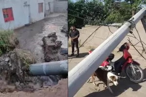 Casi una tragedia: se cay un poste de luz por el reventn de un cao de agua