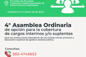 Se realizar la 4 Asamblea Ordinaria de opcin para cubrir cargos de nivel inicial, primario y educacin especial