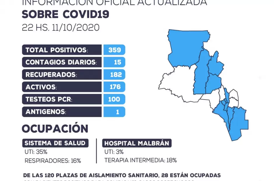 Mapa de los contagios de Covid-19 en la provincia.