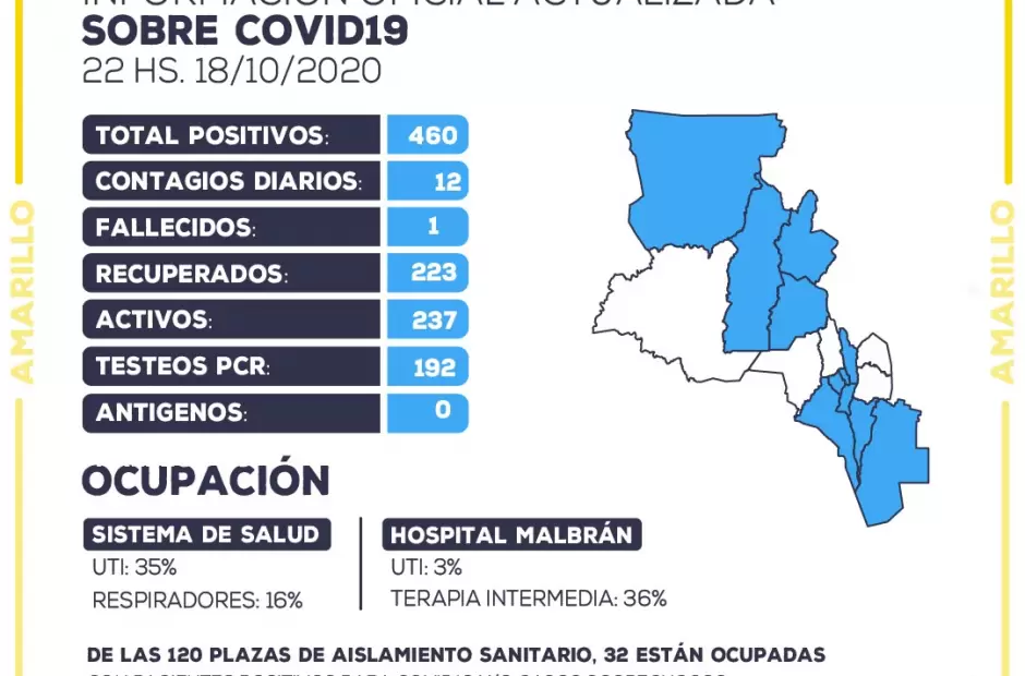 Mapa provincial con los casos positivos de Covid-19.
