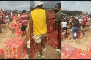 VIDEO: Volc� un cami�n con latas de cerveza y fue saqueado
