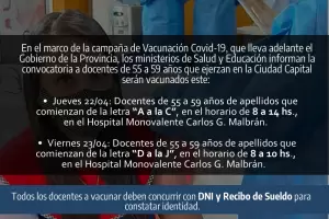 Habilitan la vacunacin para docentes de Capital de 55 a 59 aos