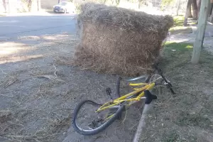 Pudo ser una tragedia: un fardo de alfalfa aplast a una ciclista