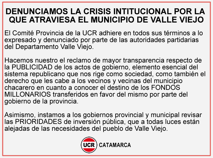 La UCR denunció crisis institucional en el municipio de Valle Viejo ...