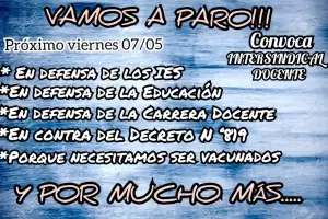 Sin respuesta de Educacin, la Intersindical docente confirma el paro para el viernes