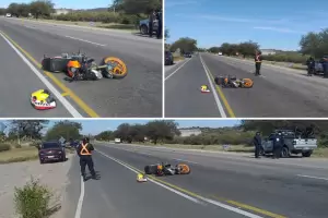 Intent esquivar un tanque que se desprendi de una camioneta y termin cayendo con su moto en el pavimento