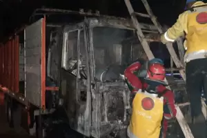 Se incendi un camin estacionado en el patio de una vivienda
