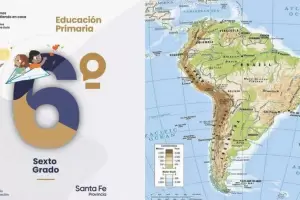 Un manual de sexto grado en Santa Fe tiene un mapa  de las Falkland Islands en lugar de las Islas Malvinas