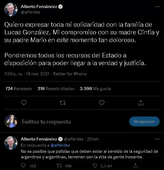 twitter - Alberto Fernández - futbolista baleado - policía