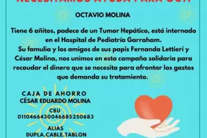 Se inici� una campa�a solidaria por el peque�o Octavio que padece un tumor h�patico