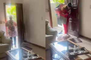 Video viral: Se disfraz de repartidora para sorprender a su mam, pero ella se desmay