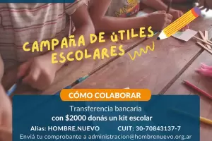 La asociacin Hombre Nuevo organiza una campaa de tiles escolares para chicos de escasos recursos