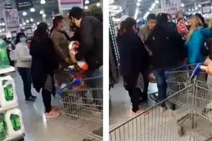 VIDEO: peleas, insultos y empujones en un supermercado por un huevo de pascua en oferta
