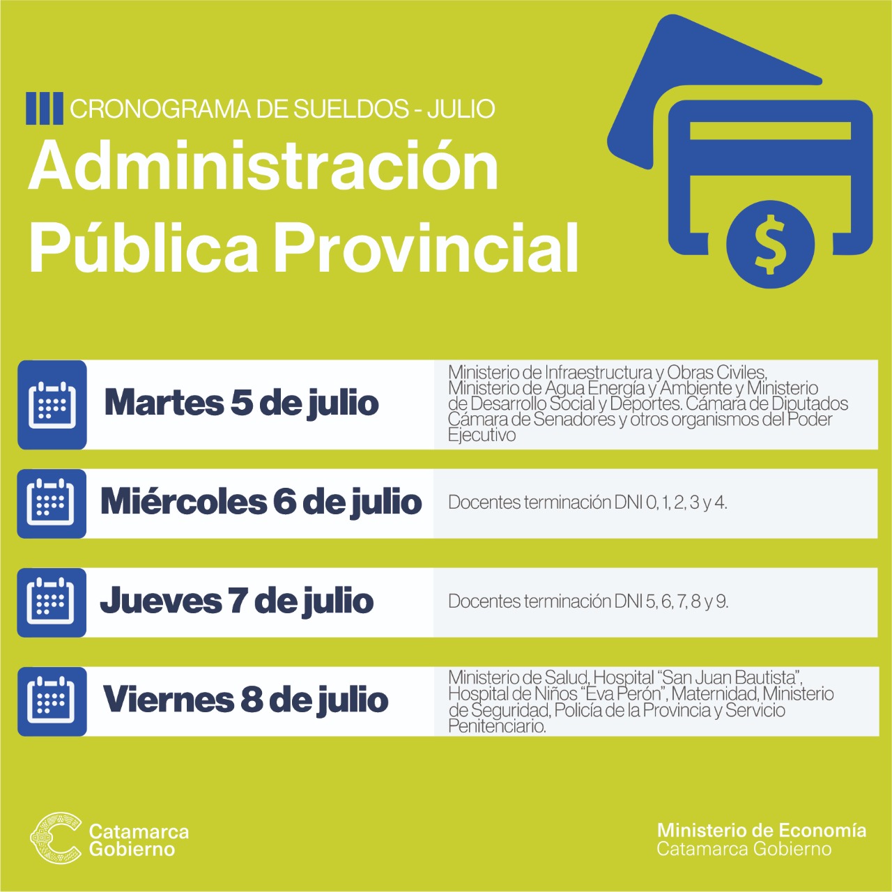 Cronograma de pagos para empleados de la Administración Pública - La ...