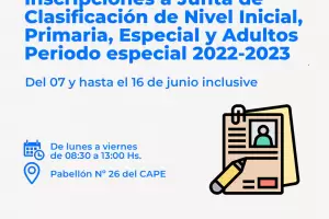 Maana comenzarn las Inscripciones a la Junta de Clasificacin para el perodo especial 2022-2023