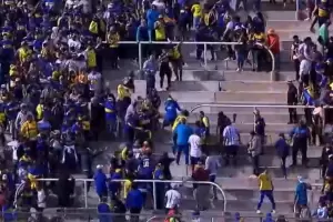 Por una bandera, se desat una pelea a golpes de puo en la previa de Boca frente a Ferro