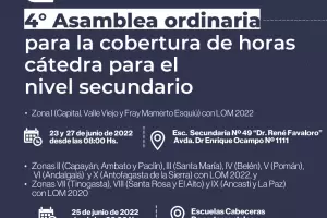 Se realizar la 4 Asamblea ordinaria para la cobertura de horas ctedra del nivel secundario
