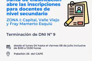 Junta de Clasificacin:  inscripciones para docentes de nivel secundario de ZONA I