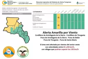 Rige alerta amarilla por fuertes vientos para la Puna