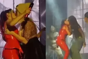 Lali Espsito a los besos con Nati Jota y Flor Jazmn Pea en pleno show de Santa Fe
