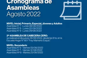 Cronograma de Asambleas Ordinarias y Cabecera Cero para el mes de agosto