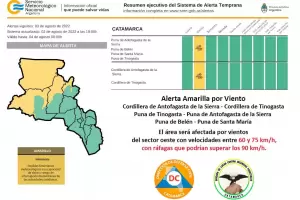 Alerta amarilla por vientos fuertes para la Puna