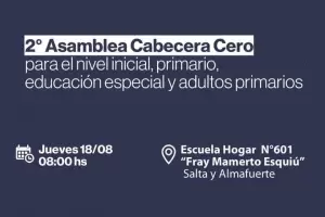 Se autoriz la 2 Asamblea Cabecera Cero para el nivel inicial, primario, educacin especial y adultos primarios