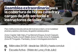 Se realizar la Asamblea extraordinaria para la cobertura de horas ctedra y cargos de jefe sectorial e instructores de taller