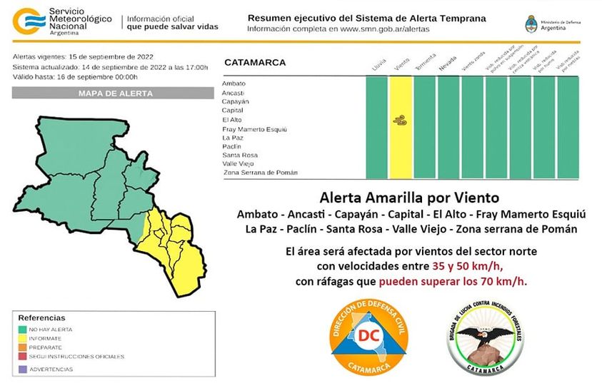 Rige alerta amarilla por vientos fuertes para gran parte de la ...