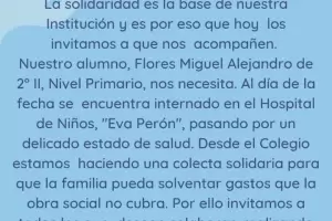 Miguel Alejandro necesita nuestra ayuda: se encuentra internado en el "Eva Pern"