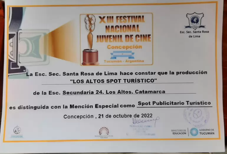 Estudiantes de Catamarca premiados - Festival Nacional de Cine Juvenil