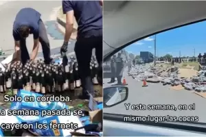 Un camin de Coca-Cola y otro con botellas de fernet volcaron en el mismo lugar y gener revuelo entre los vecinos