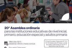 Se realizar la 20 Asamblea Ordinaria para los establecimientos de nivel Inicial, Primario y Educacin Especial