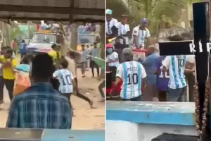 Fanticos indios de Argentina y Brasil se agarraron a las pias en la calle