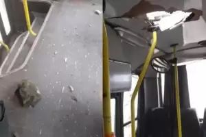 Una piedra cay desde un cerro y rompi el techo de un colectivo que iba con pasajeros