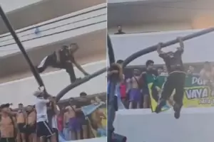 Locura por el Mundial: Subi a un semforo para festejar el triunfo de la Seleccin y termin fracturado