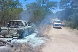 Una camioneta se incendi por completo tras chocar contra un poste de luz