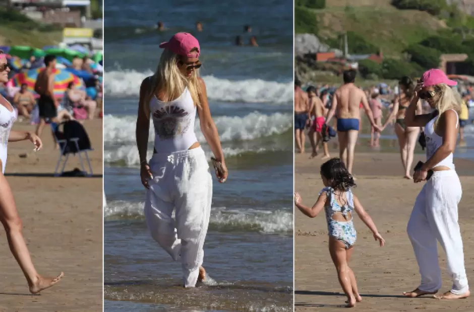 Camila Homs junto a sus hijos y amigas descansan en las playas de Punta del Este