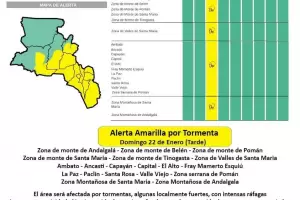 Catamarca: Alerta amarilla por tormentas