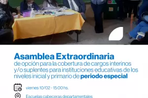 Se realizar una Asamblea extraordinaria para la cobertura cargos para perodo especial de nivel inicial y primario