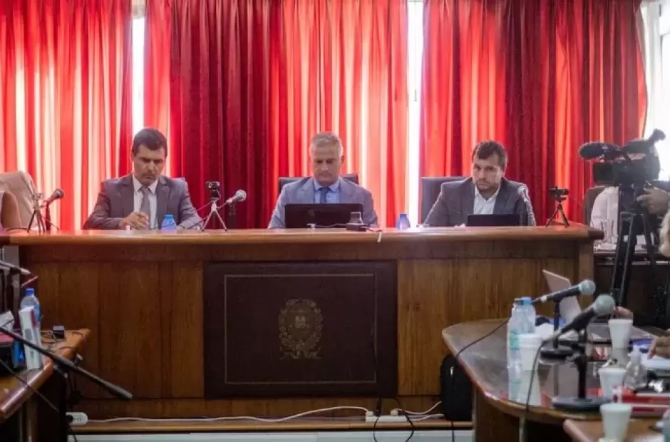 Los jueces Gustavo Fissore, Roberto Falcone y Alexis Simaz. (Foto: Diego Izquier