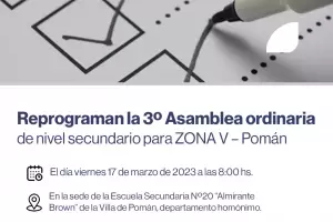 Reprogramaron la 3 Asamblea ordinaria de nivel secundario para Zona V- Pomn