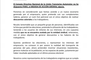 La UTA desminti paro y medidas de accin gremial