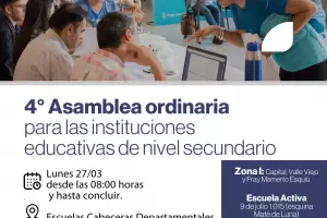 Se realizar la 4 Asamblea ordinaria para instituciones educativas de nivel secundario