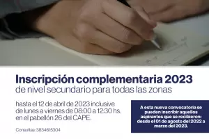 Inscripcin complementaria 2023 de nivel secundario para todas las zonas