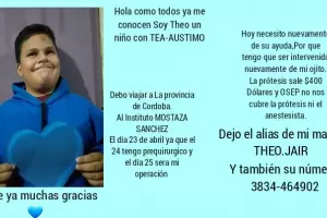 Theo necesita la ayuda de todos para realizarse una operacin en Crdoba