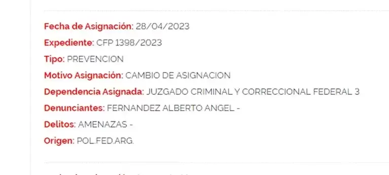La denuncia de Alberto Fernndez por las amenazas a su hijo Estanislao cayeron en el Federal 3. (Foto: Centro de Informacin Judicial)