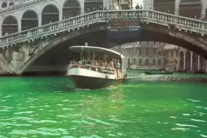 Venecia: El agua se ti de verde e investigan la causa