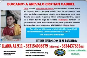 Buscan a Cristian Gabriel Arvalo