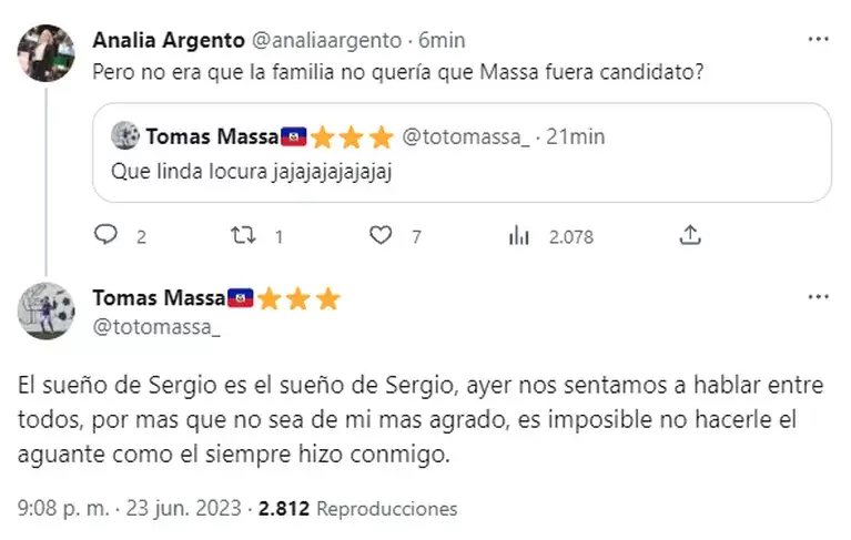 Reacciones a la frmula Massa - Rossi. (Captura: Twitter/totomassa_)